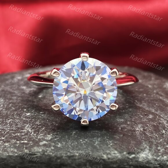 NEW Certified 5 ct. t.w. Royal Blue Moissanite Solitaire 6 Prong Ring - Picture 4 of 7